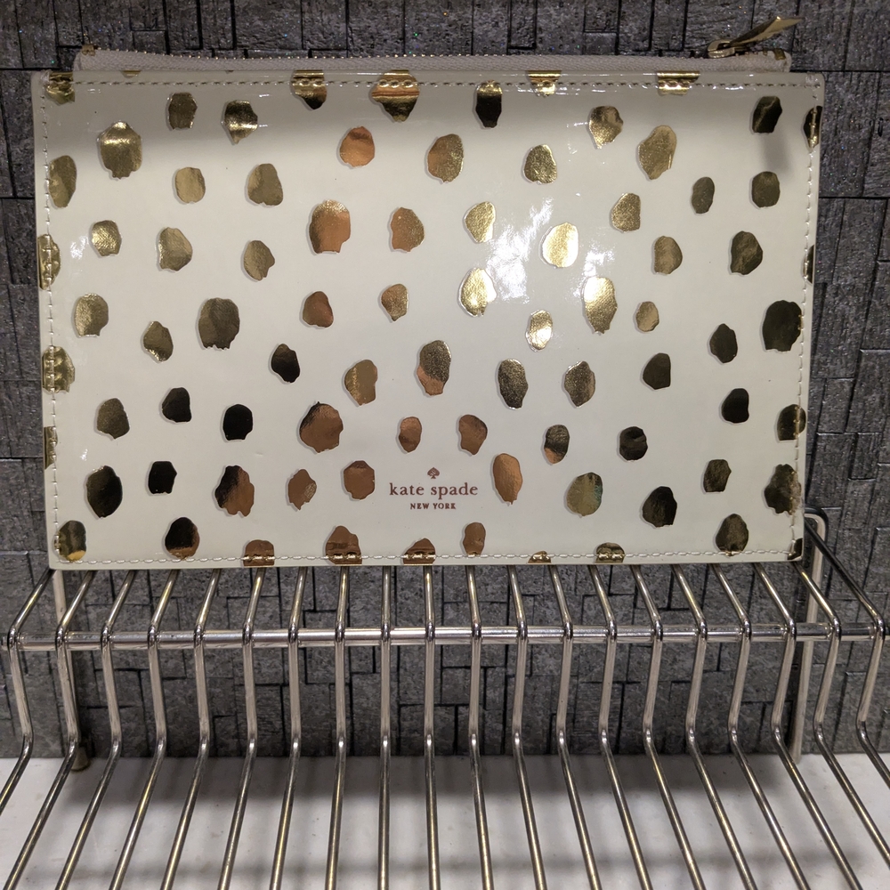 Kate Spade Metallic Gold and Cream Pencil Pouch